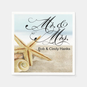 Serviette En Papier Sandy Beach Starfish Seashells Mr & Mrs.