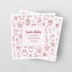 Serviette En Papier Santa Baby Rouge Rose Fête Prénatale de Noël