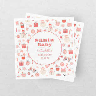 Serviette En Papier Santa Bébé Fête Prénatale Rouge et Rose de Noël