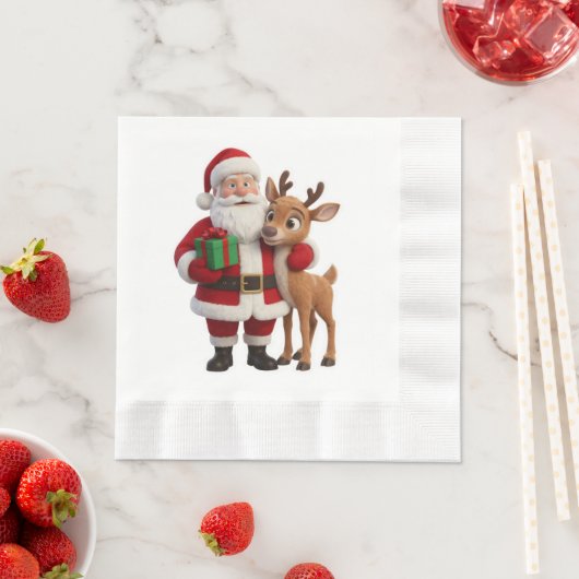 Serviette En Papier Santa Claus and Rudolph Cartoon (En situation)