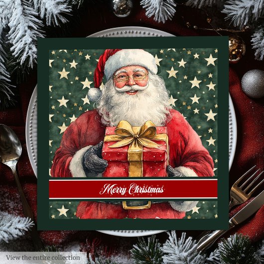 Serviette En Papier Santa Claus Aquarelle Dîner de Vacances Naples