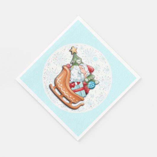 Serviette En Papier Santa Claus Arbre de Noël Papier Snowflakes Bleu (Coin)