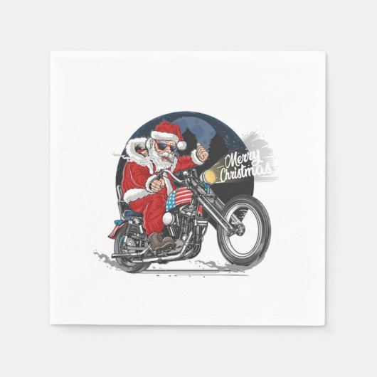 Serviette En Papier Santa Claus Biker US Drapeau Motorcycle Noël Gif (Devant)