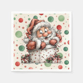 Serviette En Papier Santa Claus Crawling Out of Gift Box (Devant)