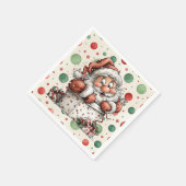 Serviette En Papier Santa Claus Crawling Out of Gift Box (Coin)