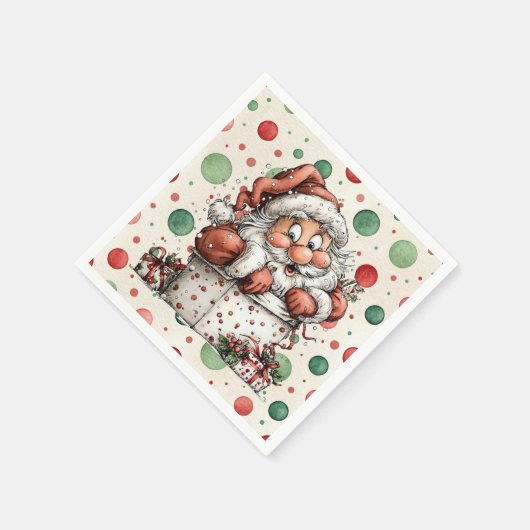 Serviette En Papier Santa Claus Crawling Out of Gift Box (Coin)