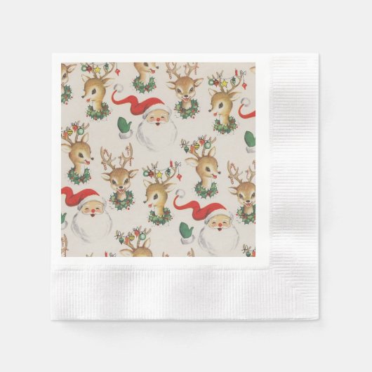 Serviette En Papier Santa Claus de Noël rétro, Serviettes de rennes (Devant)