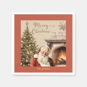 Serviette En Papier Santa Claus de Noël traditionnel Nom personnalisé (Devant)