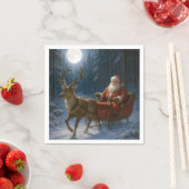 Serviette En Papier Santa Claus Driving a Sleigh In Moonlight (En situation)