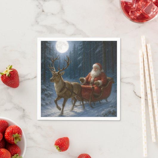 Serviette En Papier Santa Claus Driving a Sleigh In Moonlight (En situation)