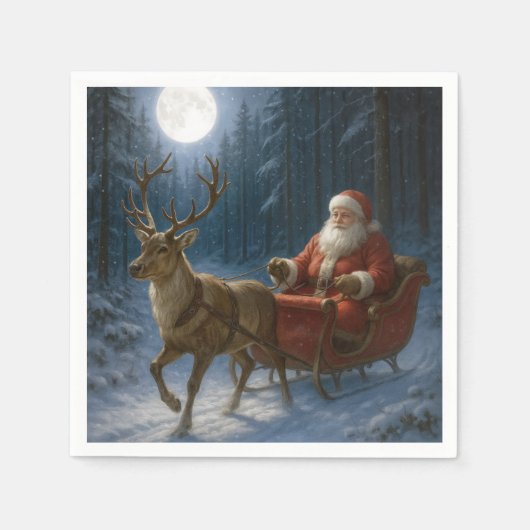 Serviette En Papier Santa Claus Driving a Sleigh In Moonlight (Devant)