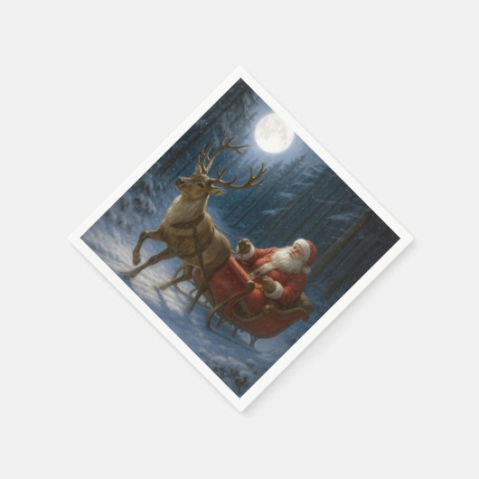 Serviette En Papier Santa Claus Driving a Sleigh In Moonlight (Coin)