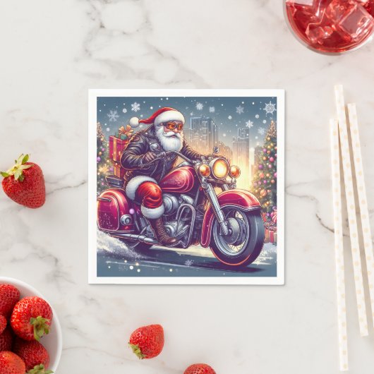 Serviette En Papier Santa Claus en mode motard (En situation)