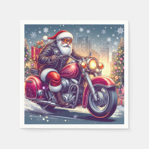 Serviette En Papier Santa Claus en mode motard