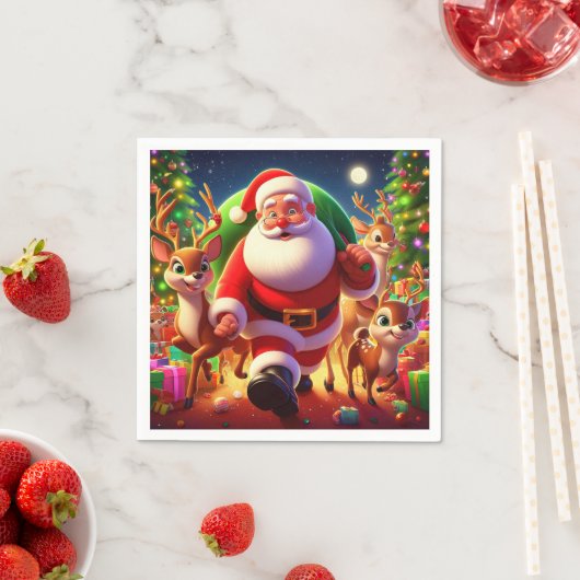 Serviette En Papier Santa Claus et 2 rennes (En situation)