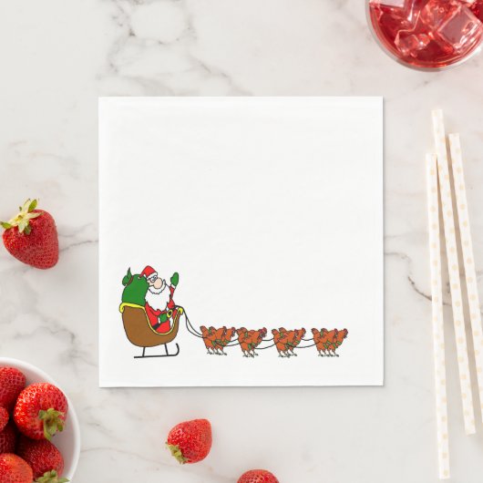 Serviette En Papier Santa Claus Et Poulets Napkin (En situation)