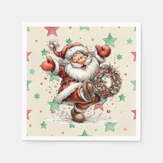 Serviette En Papier Santa Claus Kicking A Christmas Wreath (Devant)
