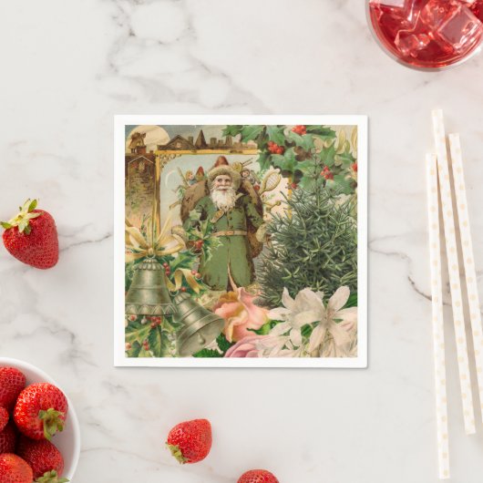 Serviette En Papier Santa Claus Noël Antiquité Belle Art (En situation)