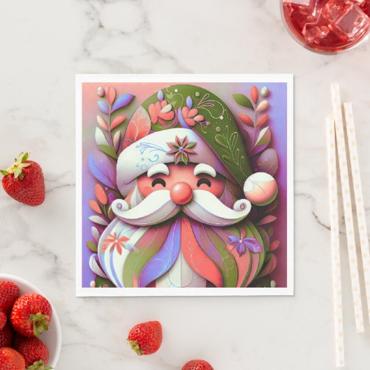 Serviette En Papier Santa Claus Noël rose violet vert (En situation)