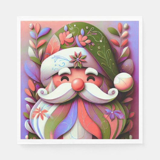 Serviette En Papier Santa Claus Noël rose violet vert (Devant)