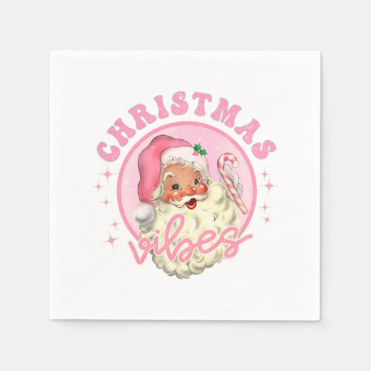 Serviette En Papier Santa Claus rose rétro Vibes de Noël rose Christ (Devant)