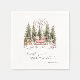 Serviette En Papier Santa Claus, Sleigh, Présents Noël de forêt