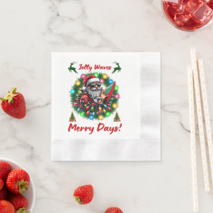 Serviette En Papier Santa Claus Surfboard Surfboard Surfer Surfer Casq