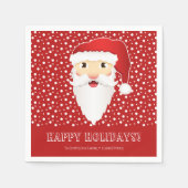 Serviette En Papier Santa Claus Tête Sur Rouge & Personnalisé Nom Noël (Devant)