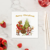 Serviette En Papier Santa Clause avec sa Sleigh et ses Reindeers (En situation)
