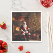 Serviette En Papier Santa Clause with Christmas Tree & Fireplace (En situation)