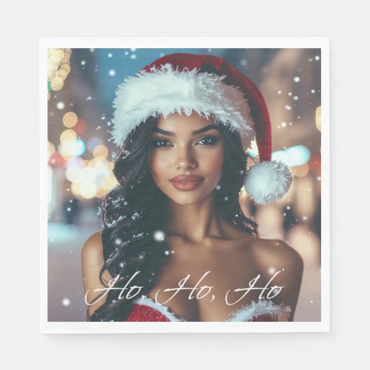Serviette En Papier Santa Girl - Ho Ho Ho - Christmas (Devant)