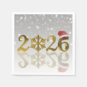 Serviette En Papier Santa Hat and Snowflake | Happy New Year Gold 2026 (Devant)