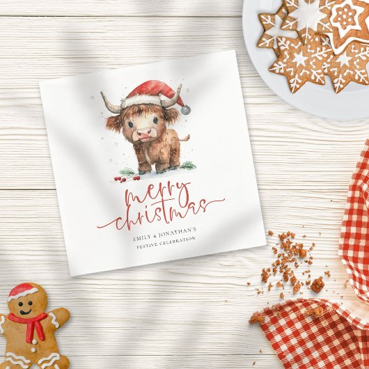 Serviette En Papier Santa Hat Highland Nom de la vache Joyeux Noël