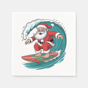 Serviette En Papier Santa Surfant Noël Surf X-mas Festif Vacances