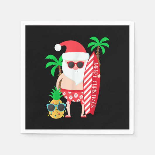 Serviette En Papier Santa Surfing Hawaiian Ugly Christmas In July Trop (Devant)