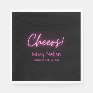 Serviette En Papier Santé! Neon Pink Modern Graduation Party