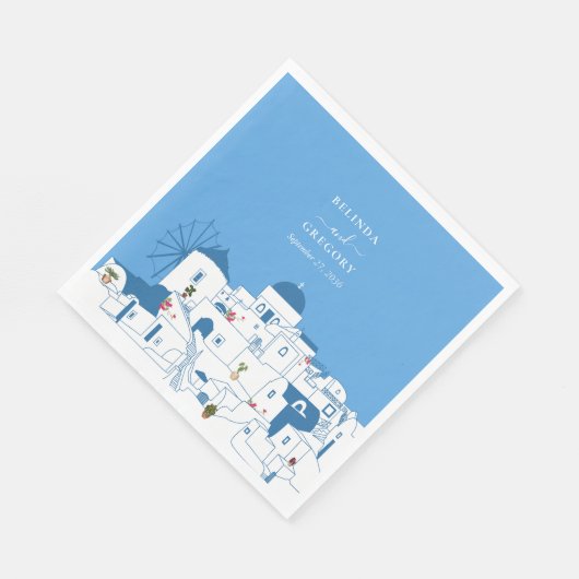 Serviette En Papier Santorin Destination Mariage de l'île grecque (Coin)