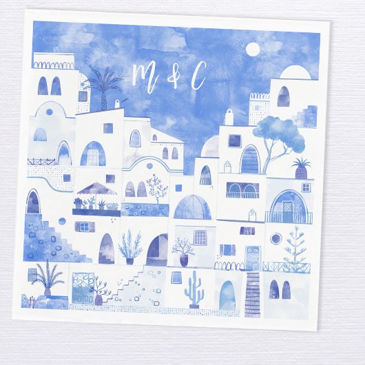 Serviette En Papier Santorin Oia Mariage Monogramme initial