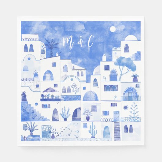 Serviette En Papier Santorin Oia Mariage Monogramme initial (Devant)