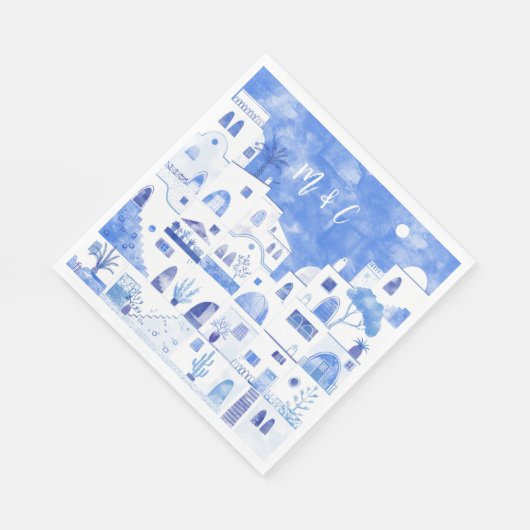 Serviette En Papier Santorin Oia Mariage Monogramme initial (Coin)