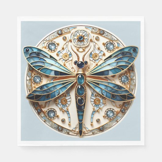 Serviette En Papier Saphirs en verre verni Art déco Dragonfly (Devant)