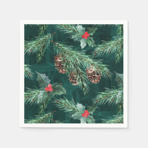 Serviette En Papier Sapin de Noël à l'aquarelle avec des cônes