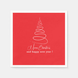 Serviette En Papier Sapin de Noël Blanc Élégant Rouge Noël
