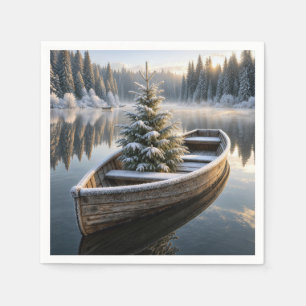 Serviette En Papier Sapin de Noël dans une rustique barque
