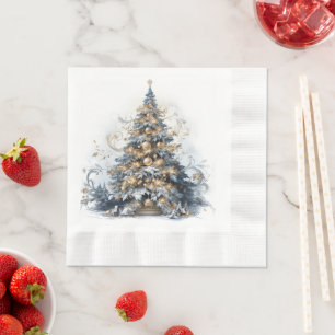 Serviette En Papier Sapin de Noël élégant Ornements en or Neige