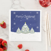 Serviette en papier Sapin de Noël enneigé bleu (En situation)