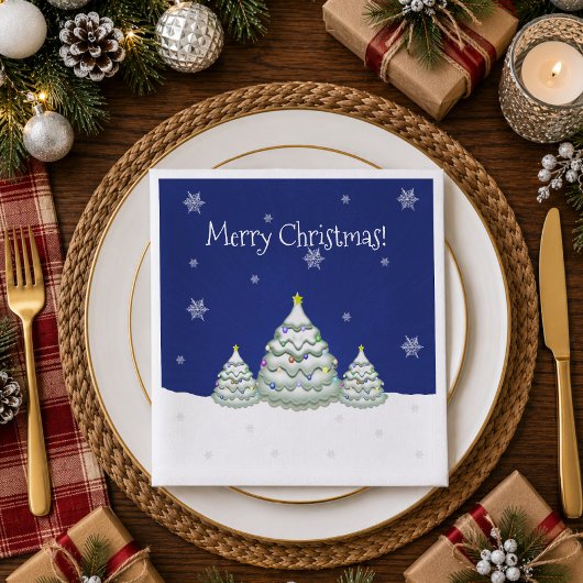 Serviette en papier Sapin de Noël enneigé bleu