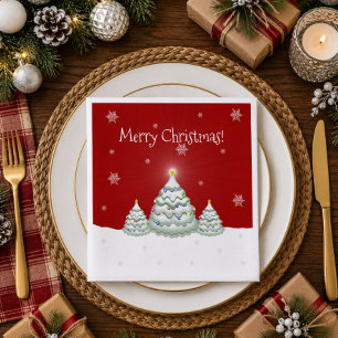 Serviette en papier Sapin de Noël enneigé rouge