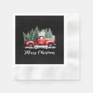 Serviette En Papier Sapin de Noël joyeux camion rouge