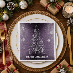 Serviette En Papier Sapin de Noël Paillettes et Flocons   Violet